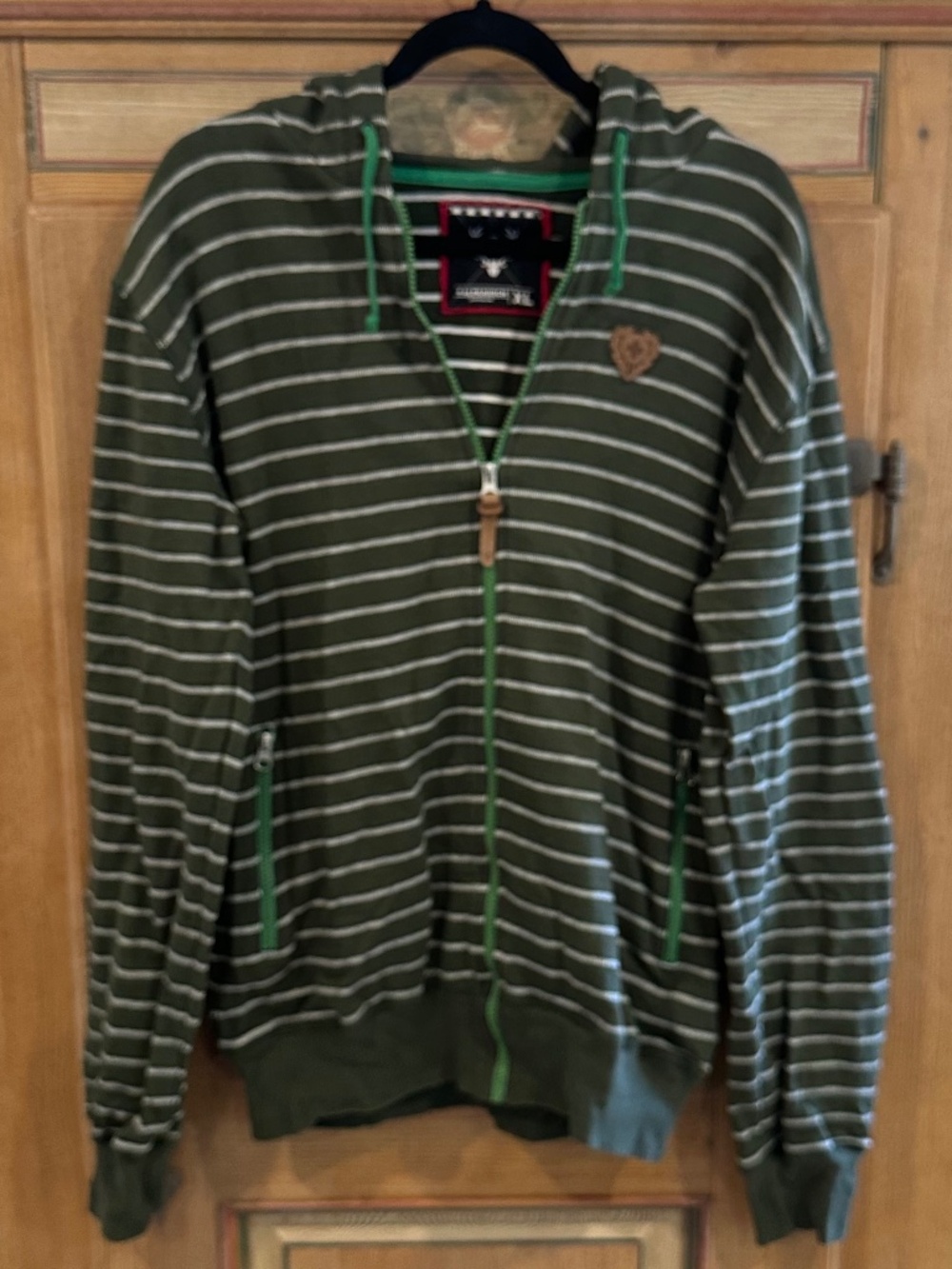 Men's ALPRAUSCH - Olive Green / White Striped Zip Hoody - Size XL